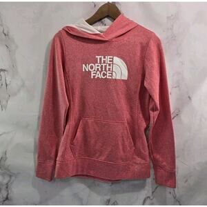 The North Face Hoodie Womens Small Pink Heathered Sweatshirt Pullover White Logo